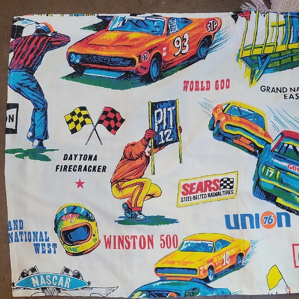 Vintage Racing Themed Fabric Curtains Kids Room Decor Sears Grand National
